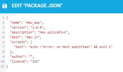 Codigo package.json - DirectAdim