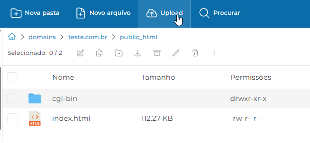 Botão upload do Gerenciador de Arquivos